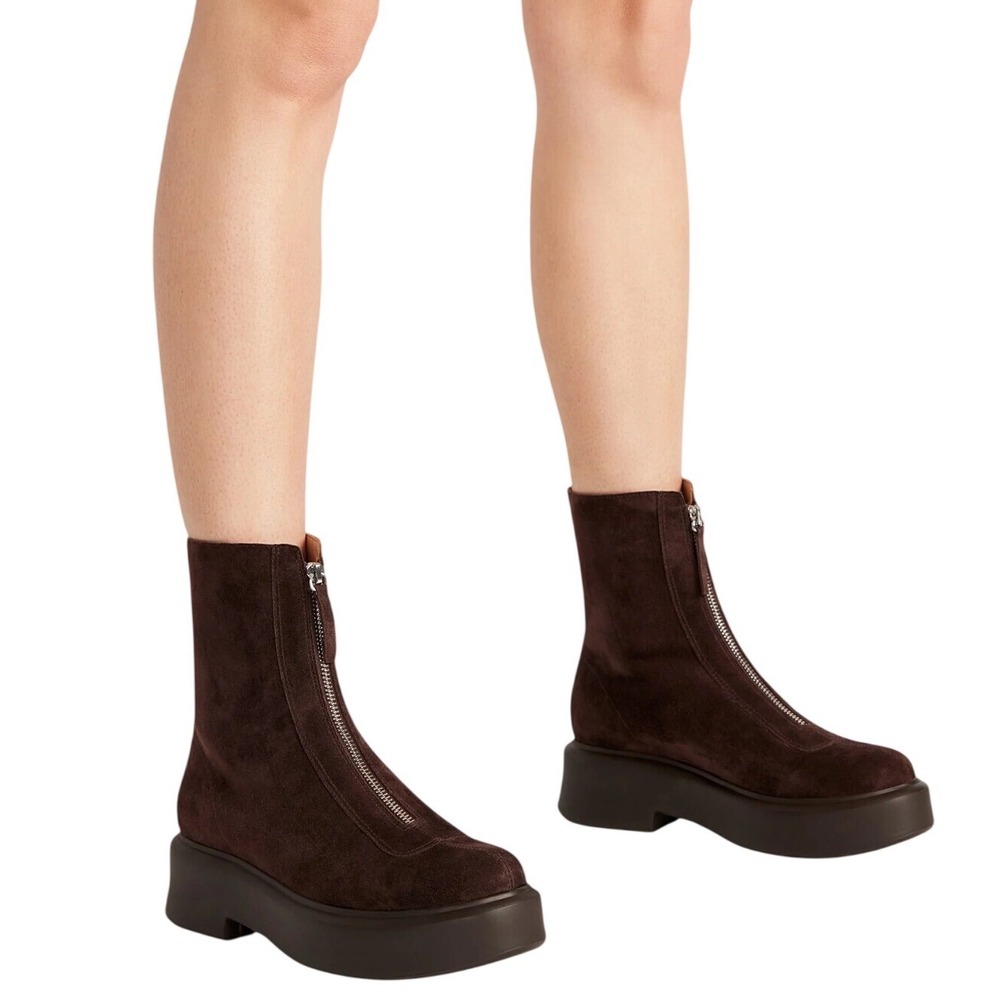 Steve Madden Dark Brown Suede Front Zip Platform Ankle Boots Womens 8M